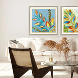 Vibrant Blue And Yellow Modern Floral Giclee Silver Framed Wall Art - Homeroots - Flyclothing LLC