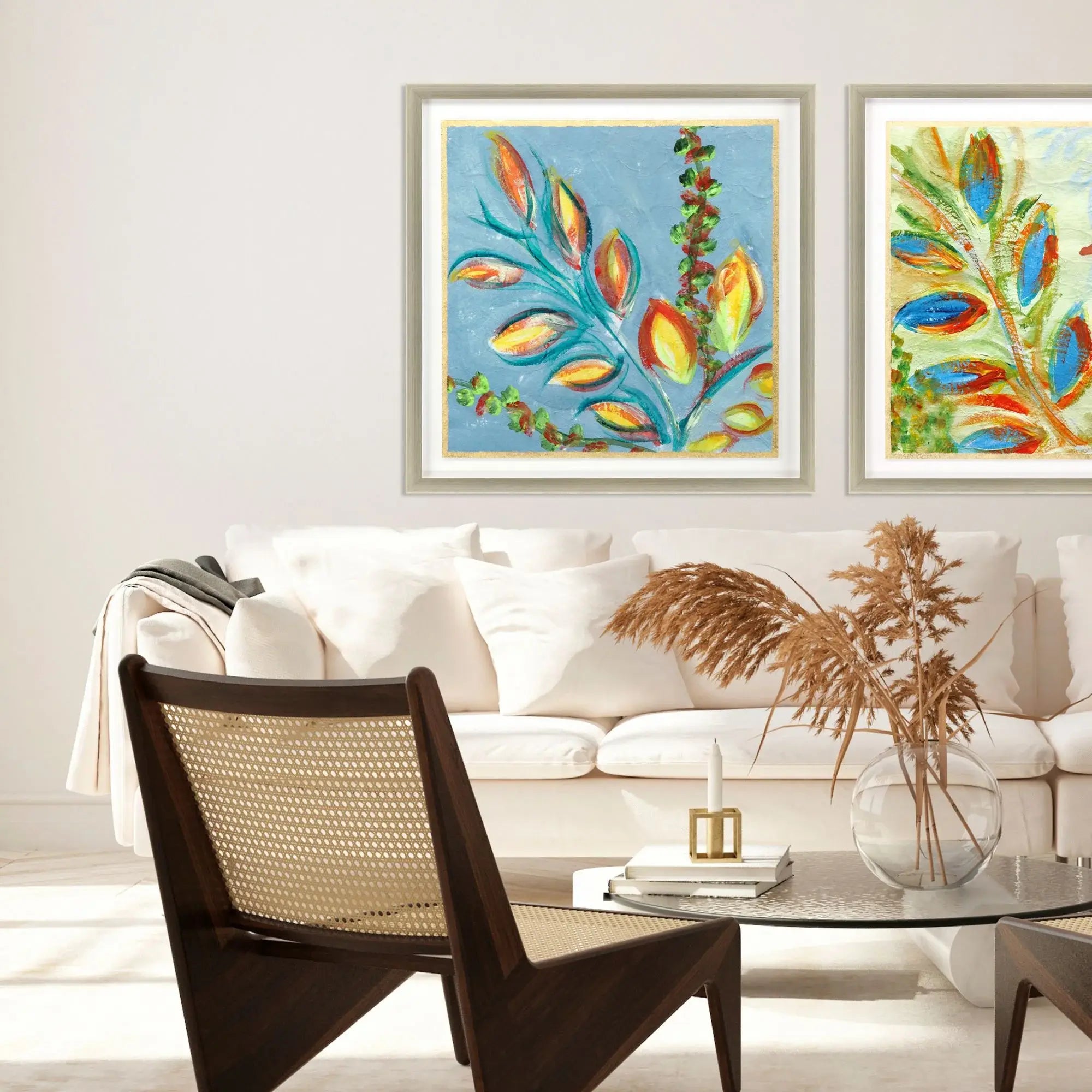 Vibrant Blue And Yellow Modern Floral Giclee Silver Framed Wall Art - Homeroots - Flyclothing LLC