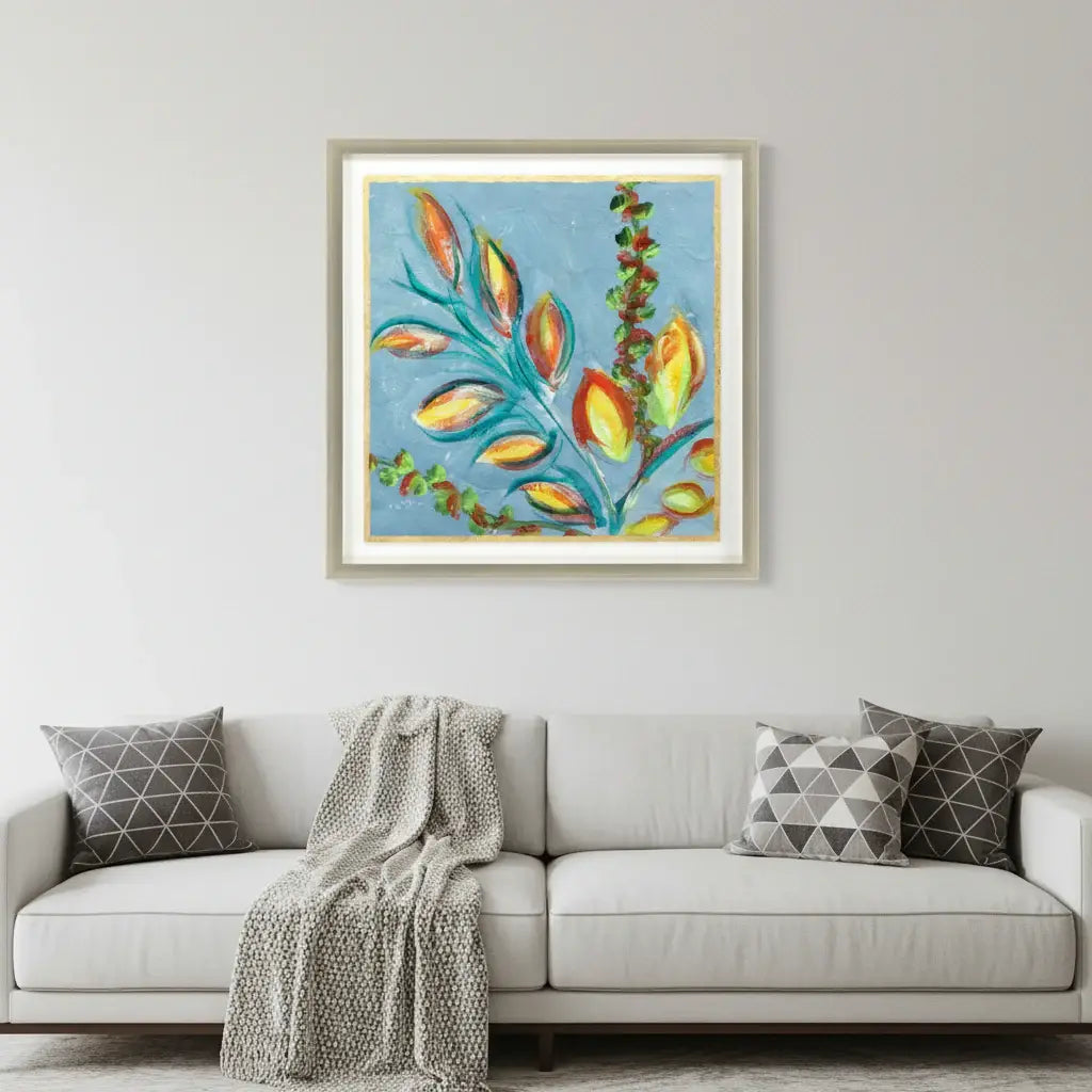 Vibrant Blue And Yellow Modern Floral Giclee Silver Framed Wall Art - Homeroots - Flyclothing LLC