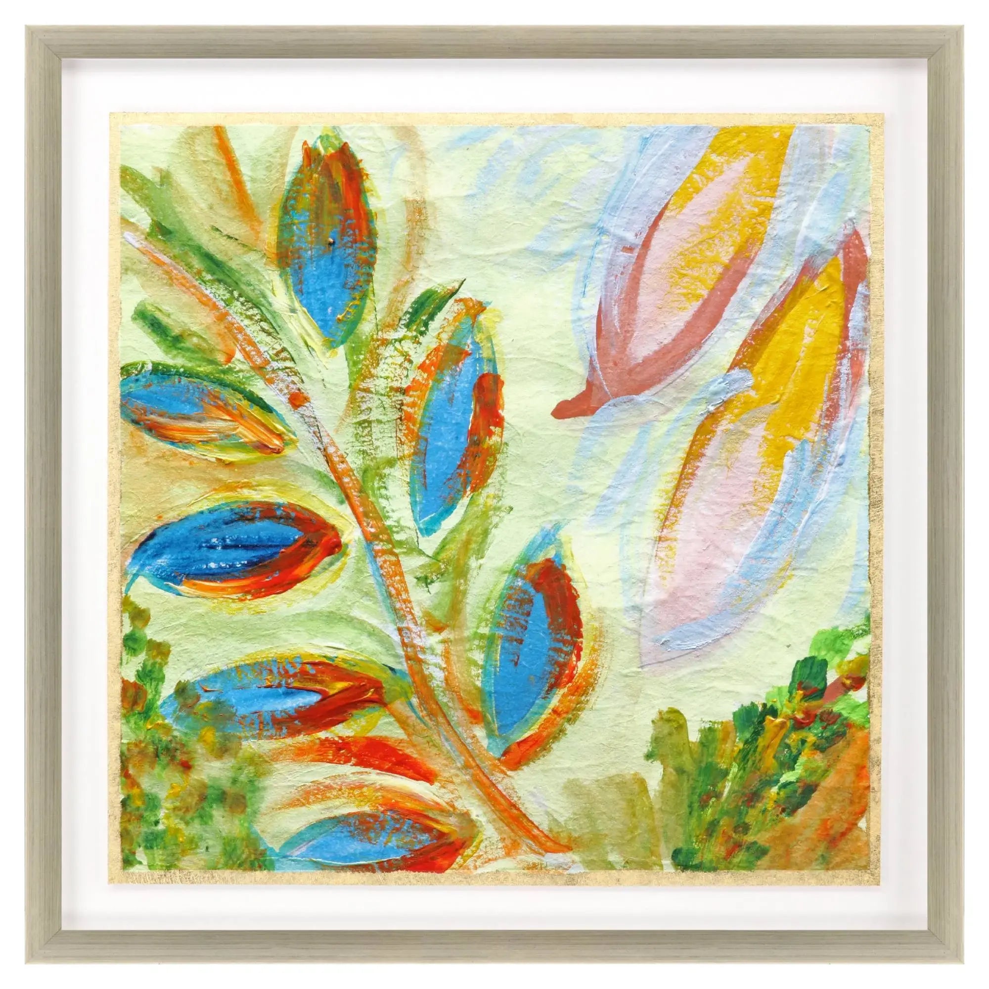 Vibrant Green And Yellow Modern Floral Giclee Silver Framed Wall Art - Homeroots - Flyclothing LLC