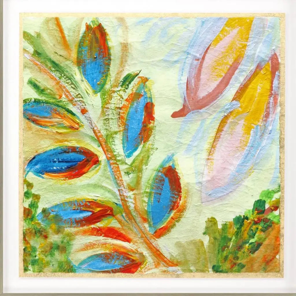 Vibrant Green And Yellow Modern Floral Giclee Silver Framed Wall Art - Homeroots - Flyclothing LLC