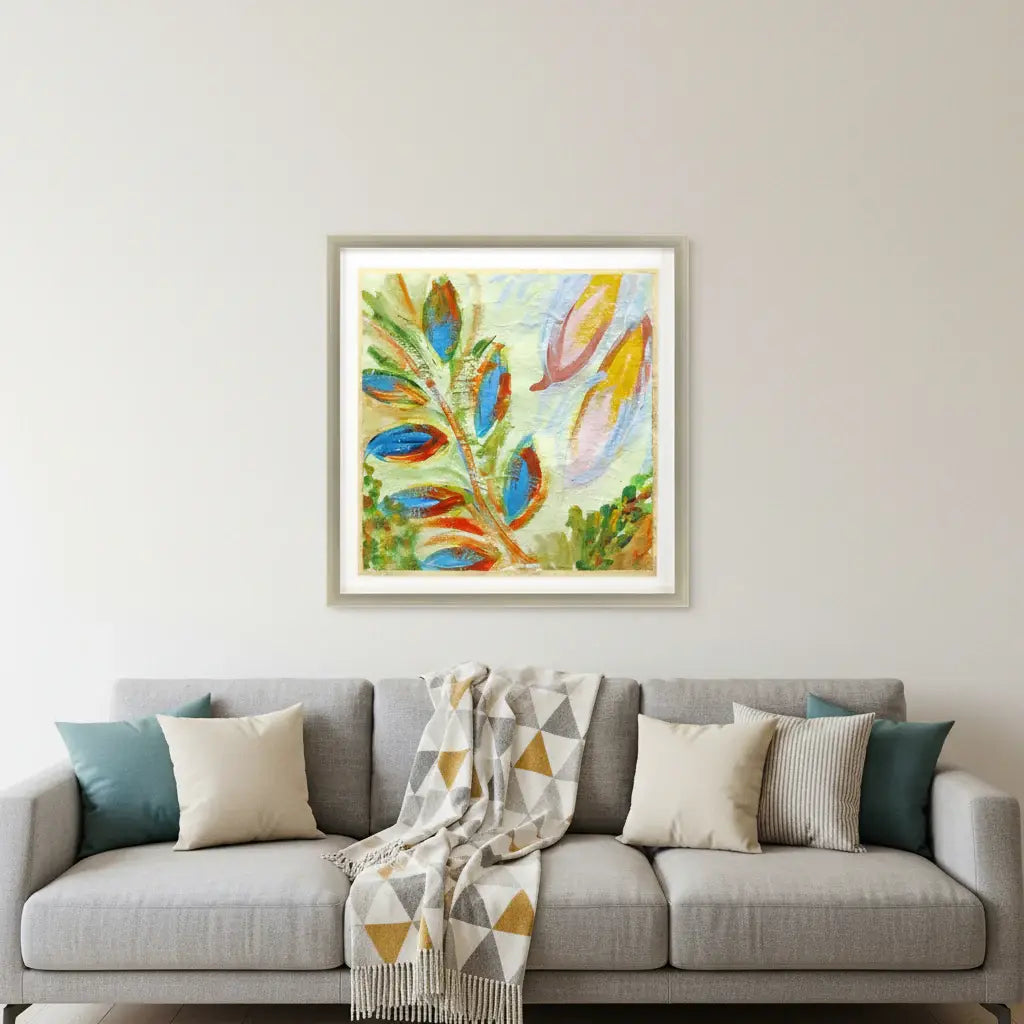 Vibrant Green And Yellow Modern Floral Giclee Silver Framed Wall Art - Homeroots - Flyclothing LLC
