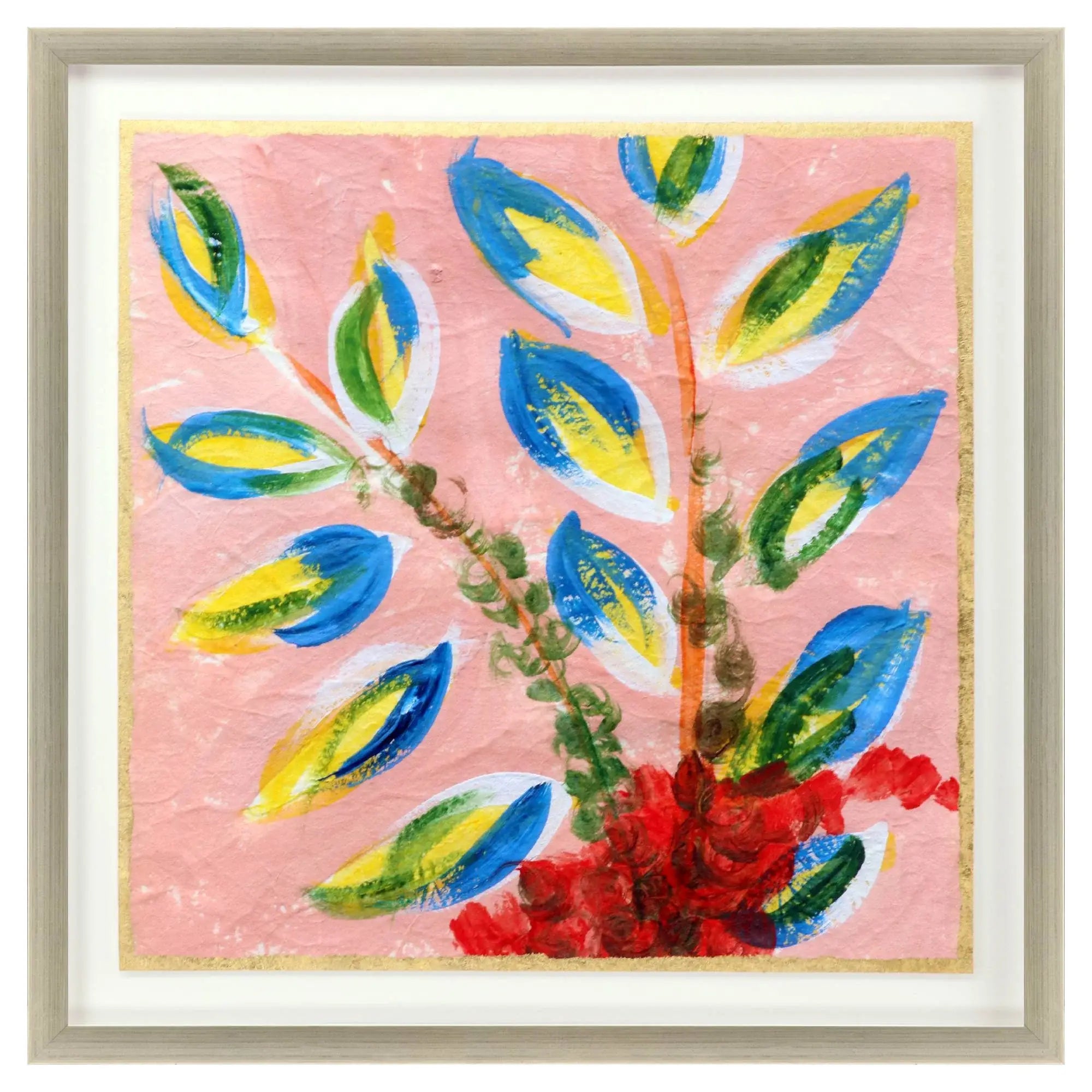 Vibrant Pink And Blue Modern Floral Giclee Silver Framed Wall Art - Homeroots - Flyclothing LLC