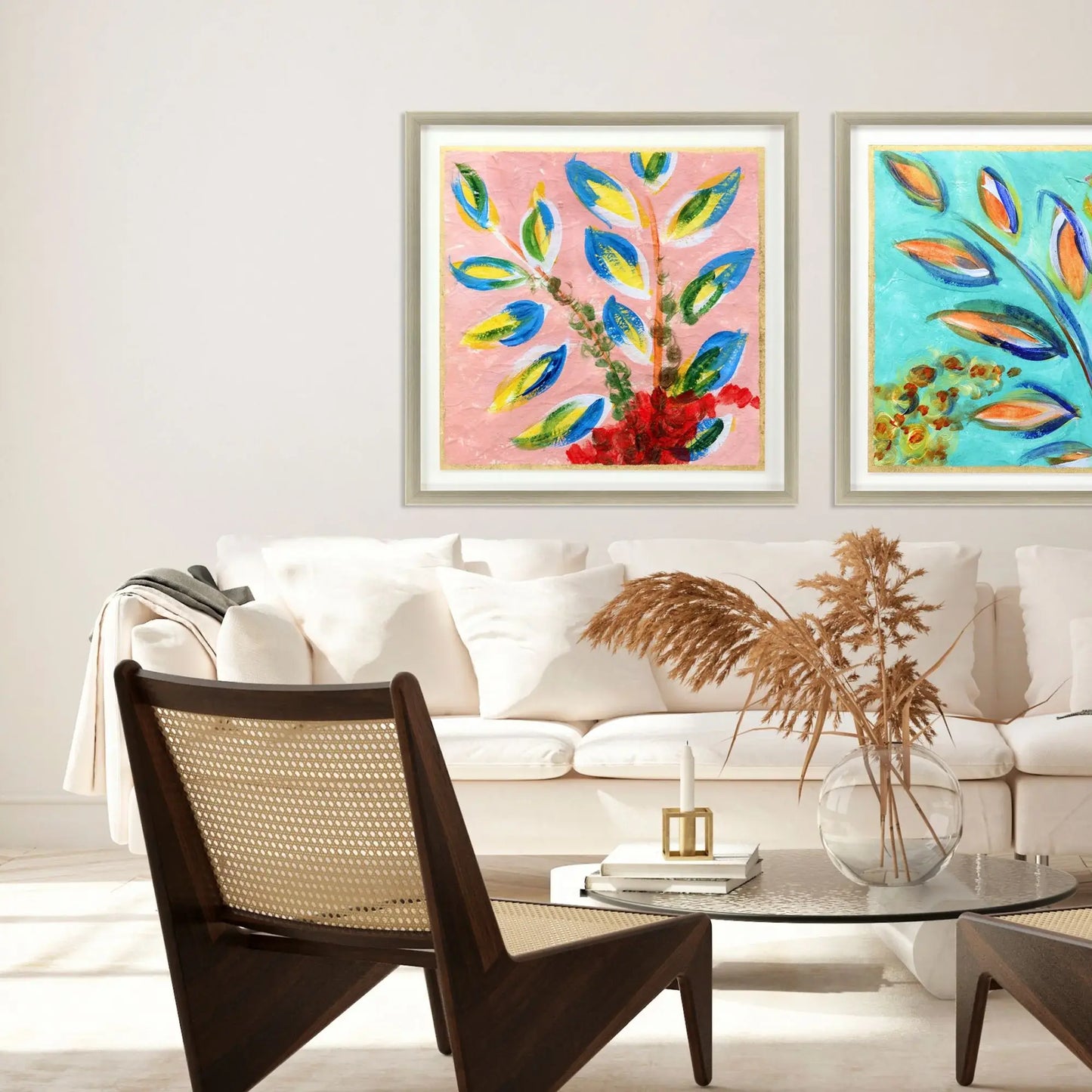 Vibrant Pink And Blue Modern Floral Giclee Silver Framed Wall Art - Homeroots - Flyclothing LLC