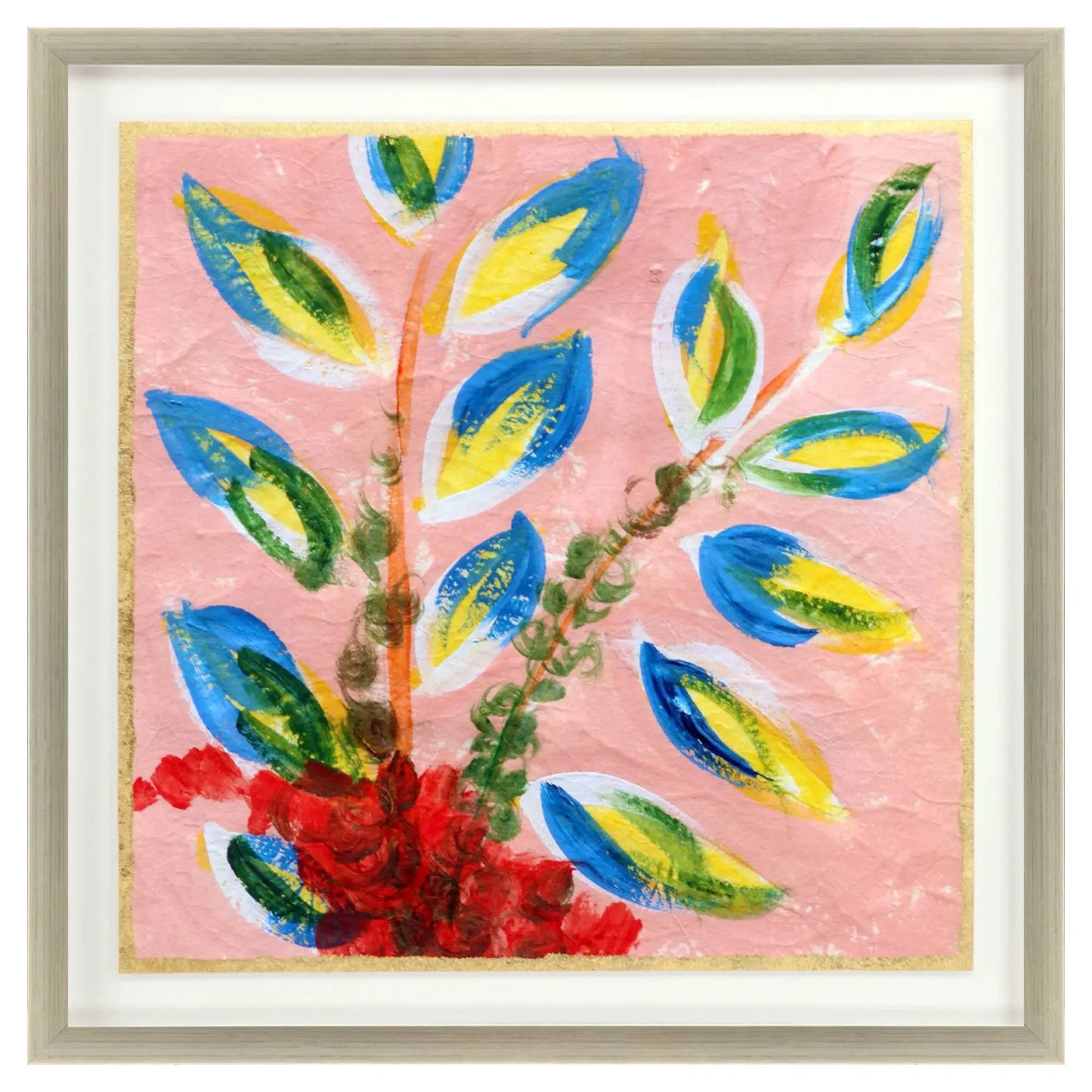 Vibrant Pink And Blue Modern Floral Giclee Silver Framed Wall Art - Homeroots - Flyclothing LLC