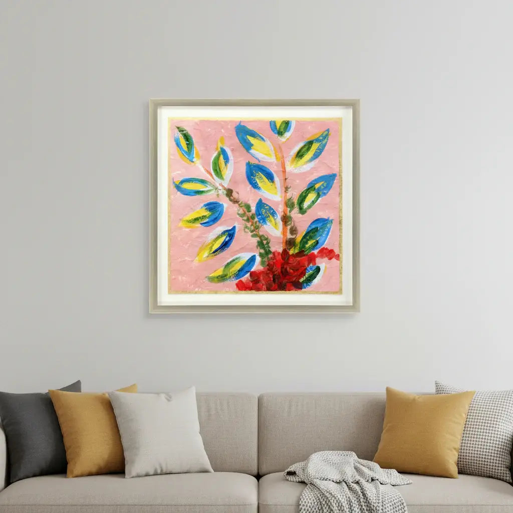 Vibrant Pink And Blue Modern Floral Giclee Silver Framed Wall Art - Homeroots - Flyclothing LLC