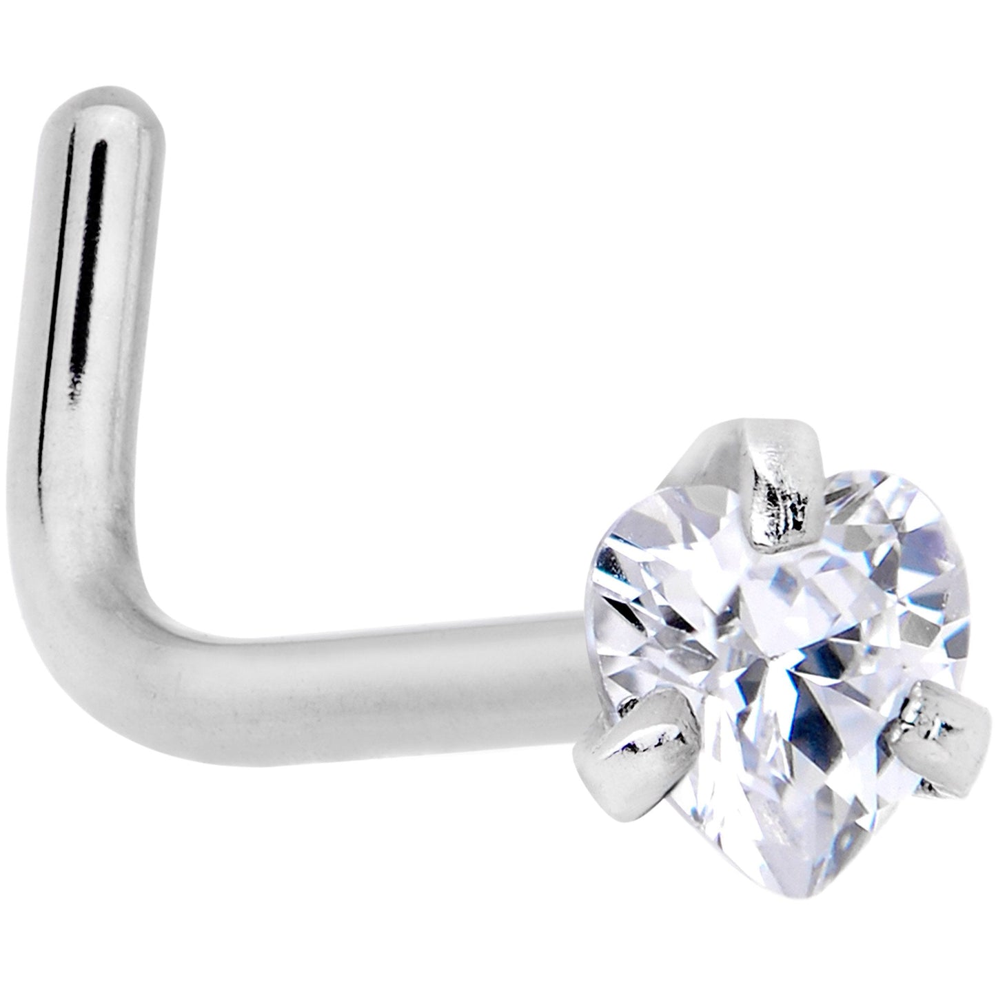 20G Clear 3mm CZ Heart Gem Grade 23 Titanium L Shaped Nose Ring - BodyCandy - Flyclothing LLC