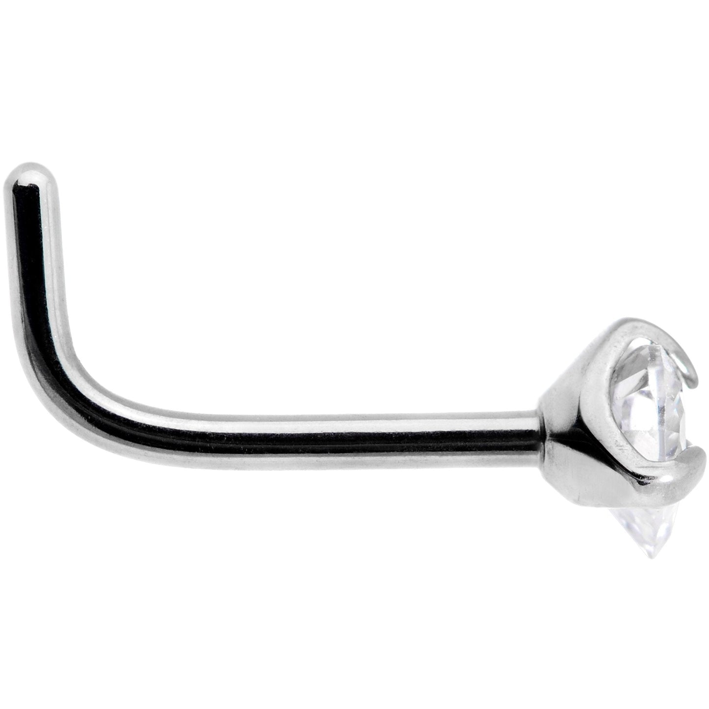 20G Clear 3mm CZ Heart Gem Grade 23 Titanium L Shaped Nose Ring - BodyCandy - Flyclothing LLC