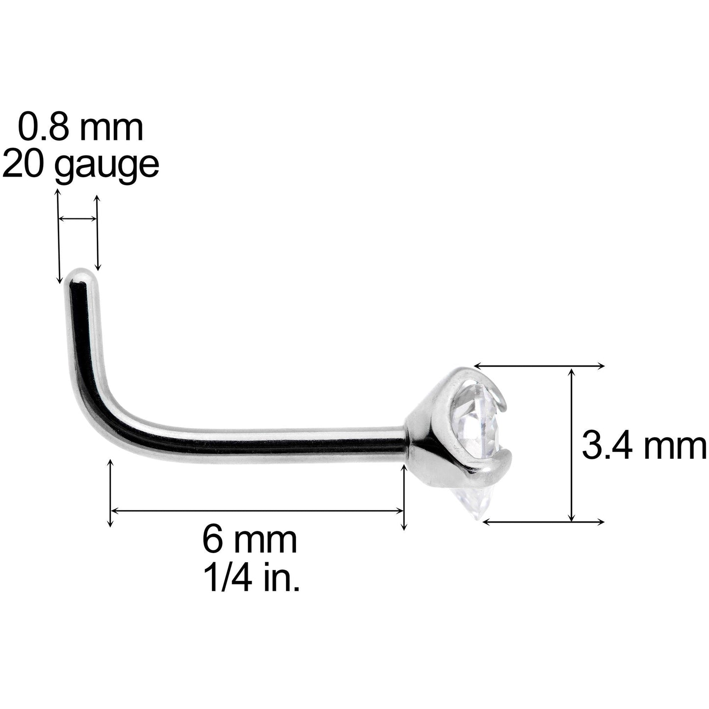 20G Clear 3mm CZ Heart Gem Grade 23 Titanium L Shaped Nose Ring - BodyCandy - Flyclothing LLC