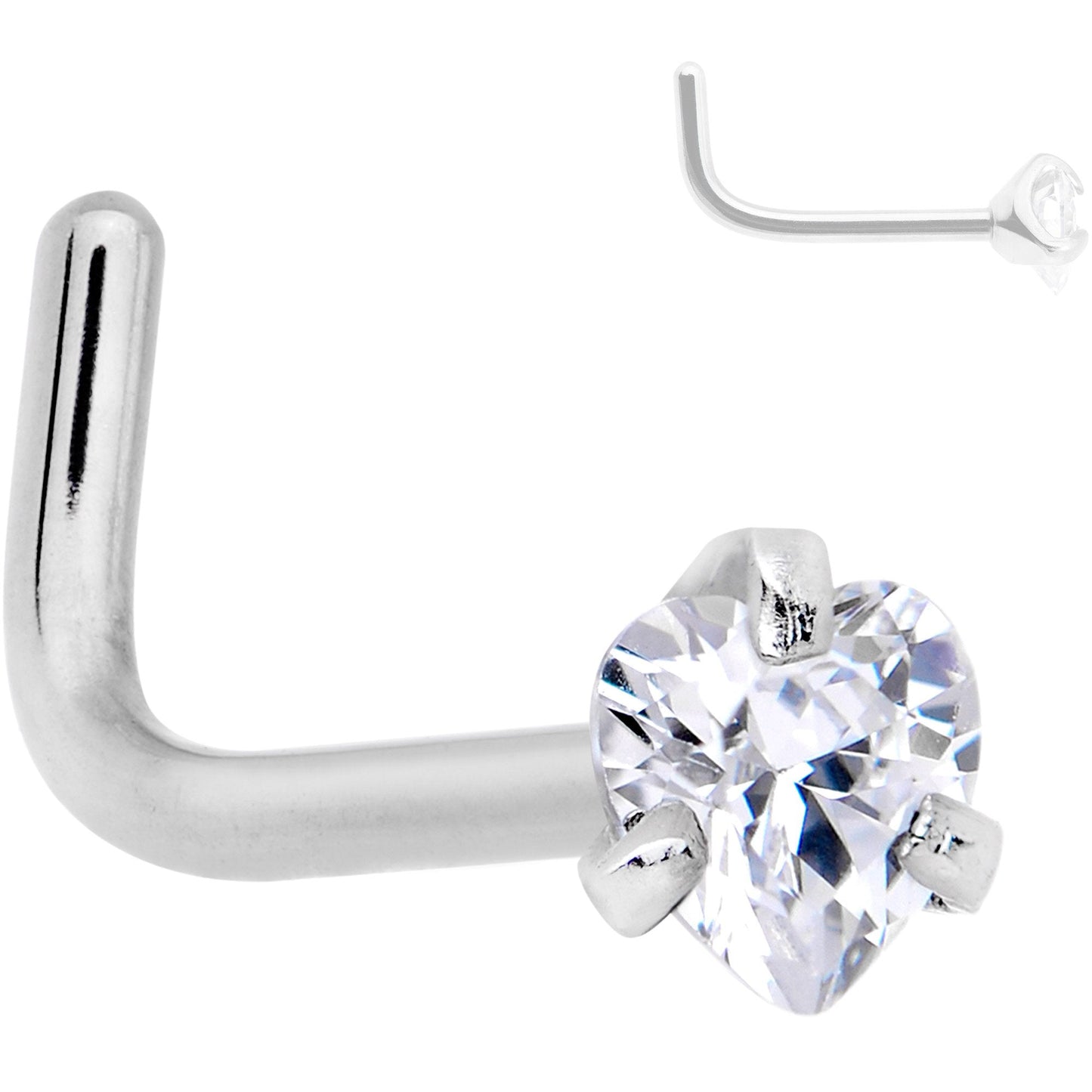 20G Clear 3mm CZ Heart Gem Grade 23 Titanium L Shaped Nose Ring - BodyCandy - Flyclothing LLC