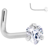 20G Clear 3mm CZ Heart Gem Grade 23 Titanium L Shaped Nose Ring - BodyCandy - Flyclothing LLC