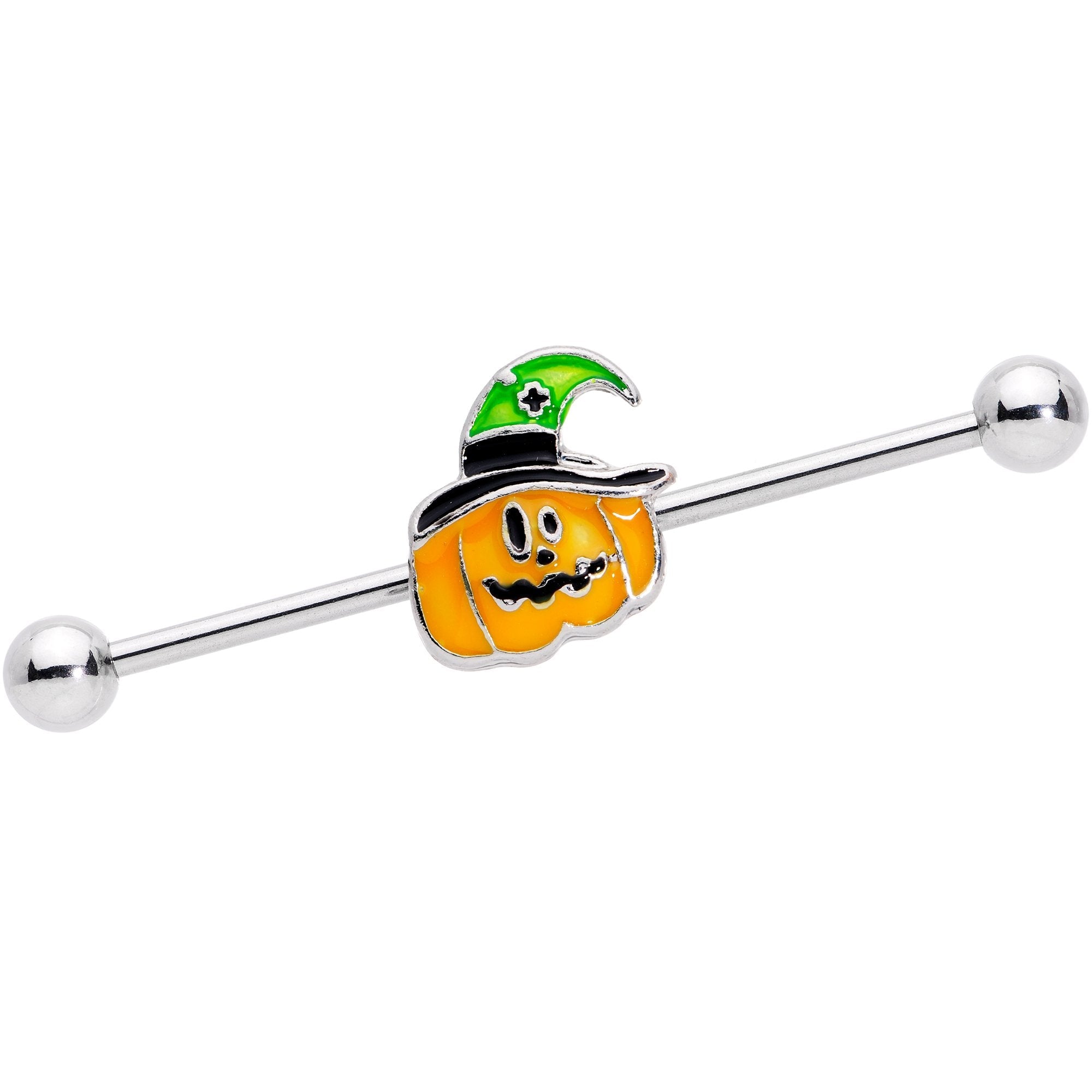 14G Spider Jack O Lantern Straight Industrial Barbell 38mm - BodyCandy - Flyclothing LLC
