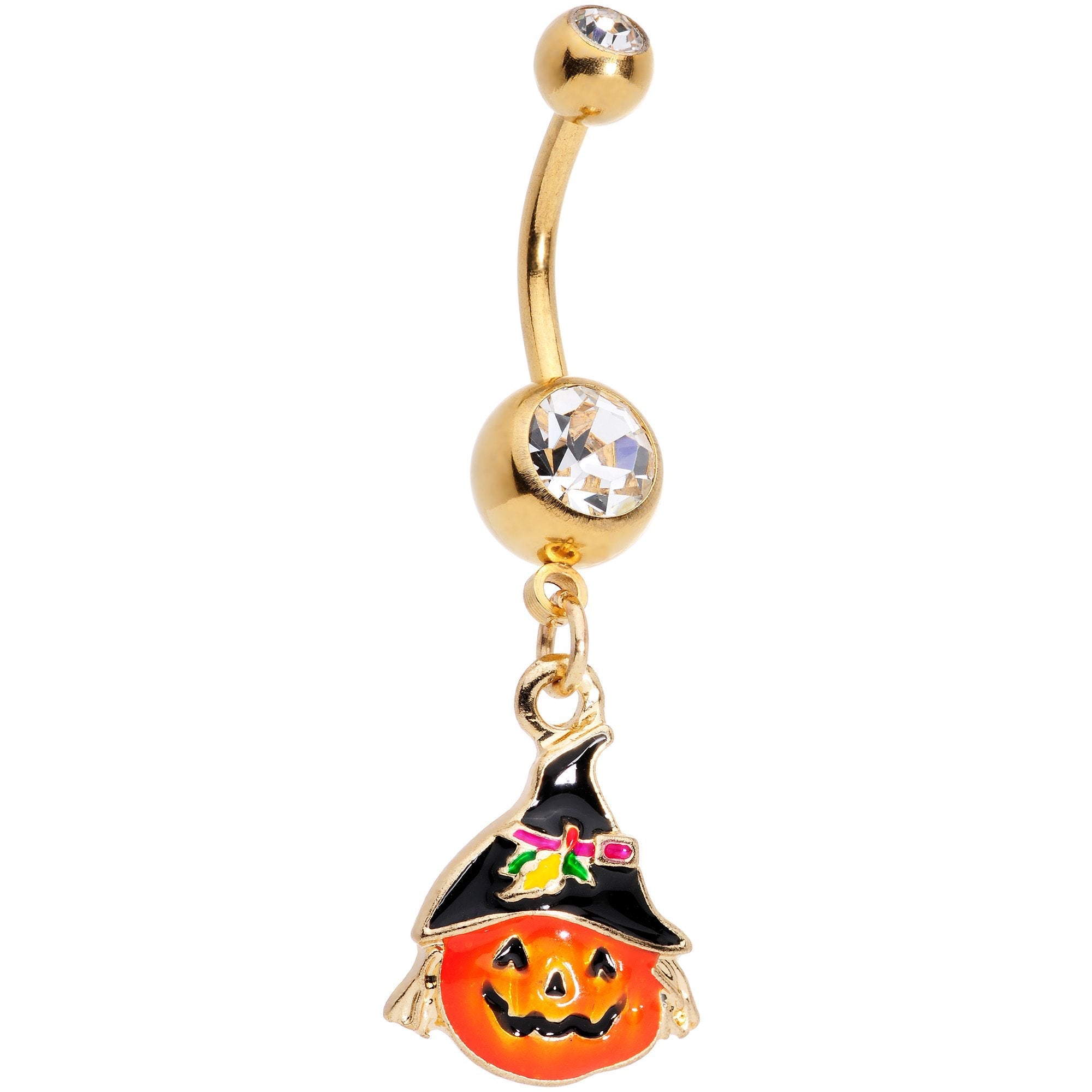 Clear Gem Gold PVD Jolly Jack O Lantern Belly Ring - BodyCandy - Flyclothing LLC