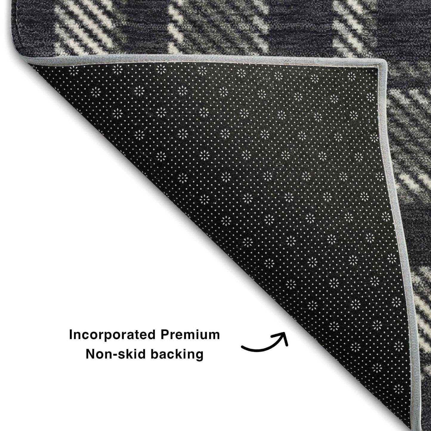 3' X 5' Black And Ivory Plaid Washable Area Rug With UV Protection - HomeRoots - Flyclothing LLC
