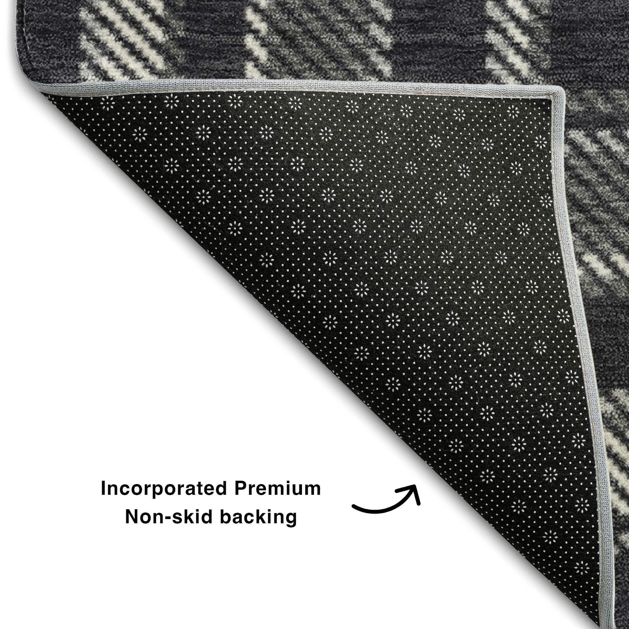 3' X 5' Black And Ivory Plaid Washable Area Rug With UV Protection - HomeRoots - Flyclothing LLC