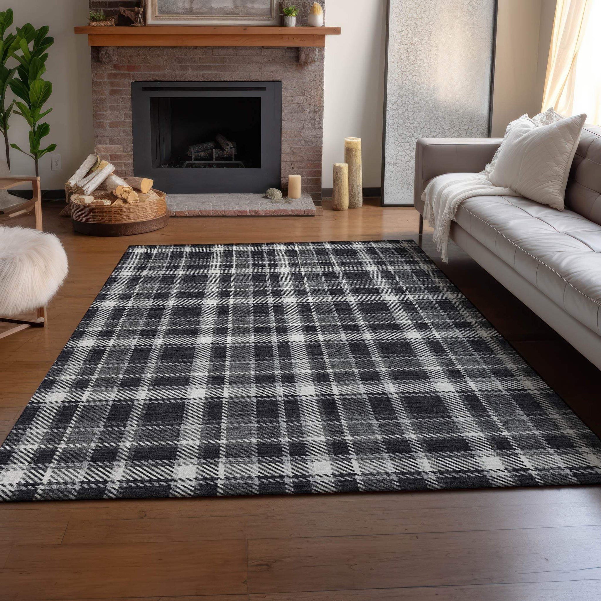 3' X 5' Black And Ivory Plaid Washable Area Rug With UV Protection - HomeRoots - Flyclothing LLC