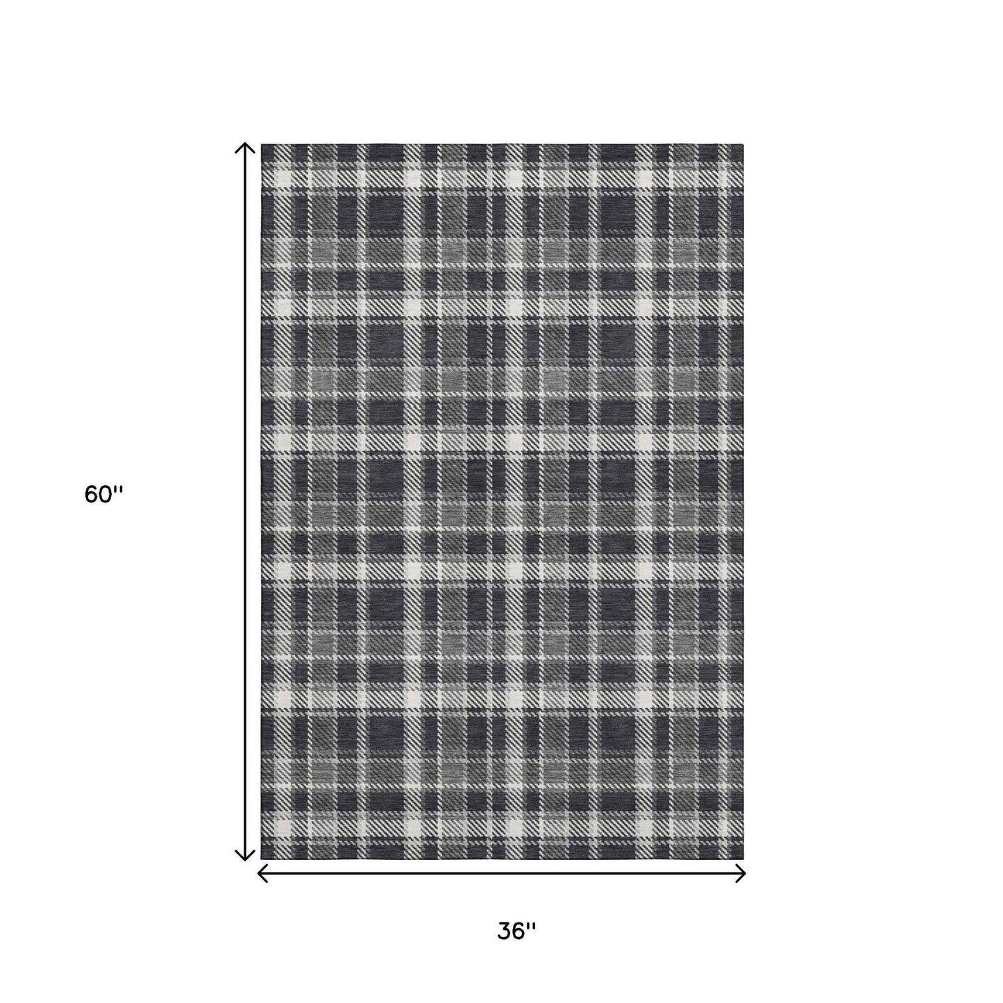 3' X 5' Black And Ivory Plaid Washable Area Rug With UV Protection - HomeRoots - Flyclothing LLC