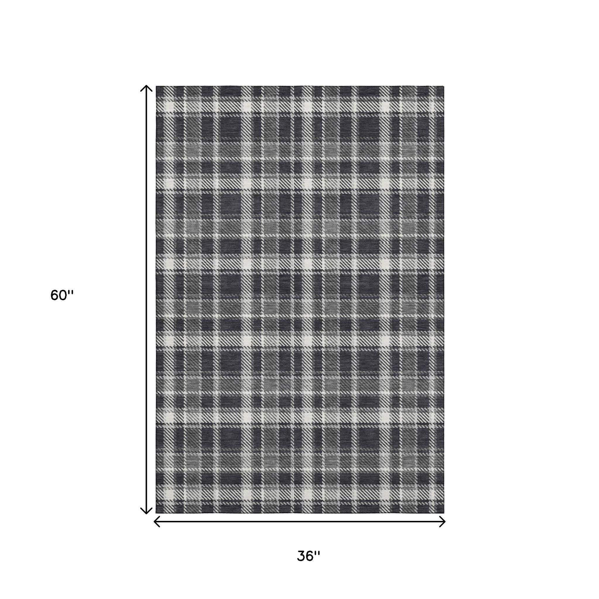 3' X 5' Black And Ivory Plaid Washable Area Rug With UV Protection - HomeRoots - Flyclothing LLC