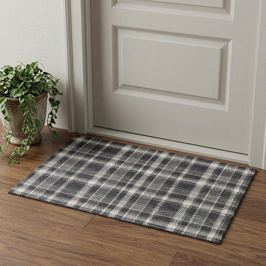 3' X 5' Black And Ivory Plaid Washable Area Rug With UV Protection - HomeRoots - Flyclothing LLC