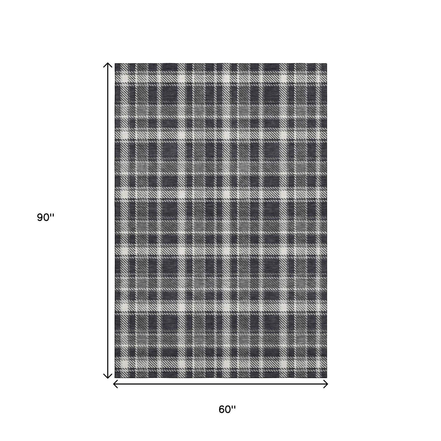 5' X 8' Black And Ivory Plaid Washable Area Rug With UV Protection - HomeRoots - Flyclothing LLC