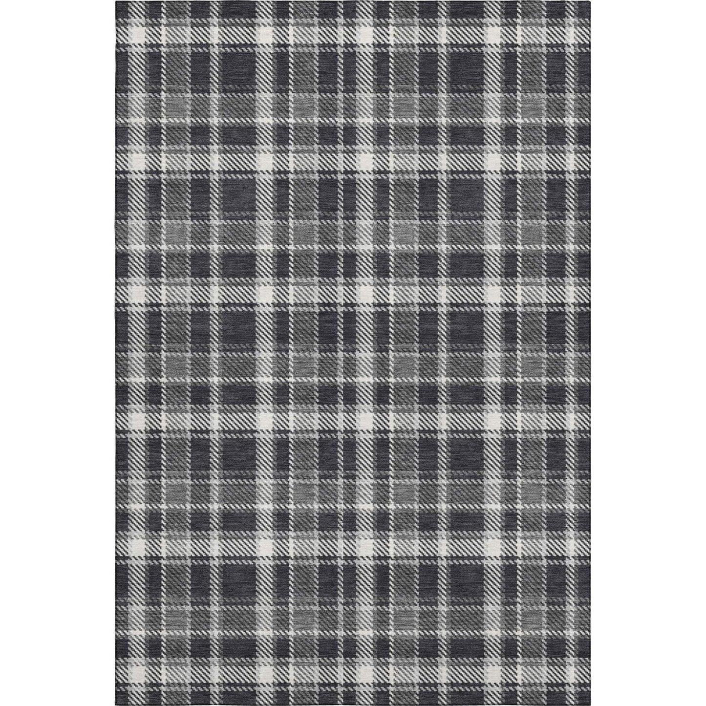 5' X 8' Black And Ivory Plaid Washable Area Rug With UV Protection - HomeRoots - Flyclothing LLC