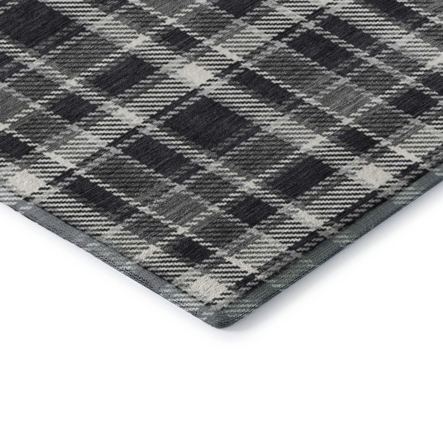 8' Black And Ivory Plaid Washable Round Rug With UV Protection - HomeRoots - Flyclothing LLC