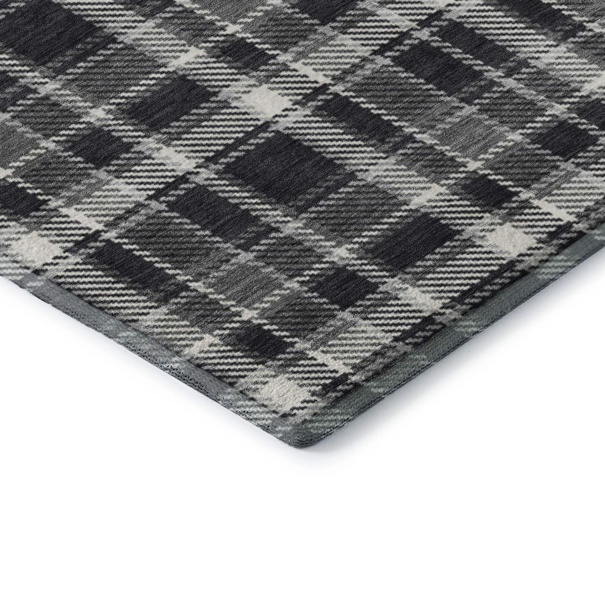 8' Black And Ivory Plaid Washable Round Rug With UV Protection - HomeRoots - Flyclothing LLC