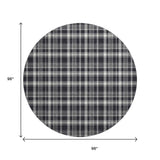 8' Black And Ivory Plaid Washable Round Rug With UV Protection - HomeRoots - Flyclothing LLC