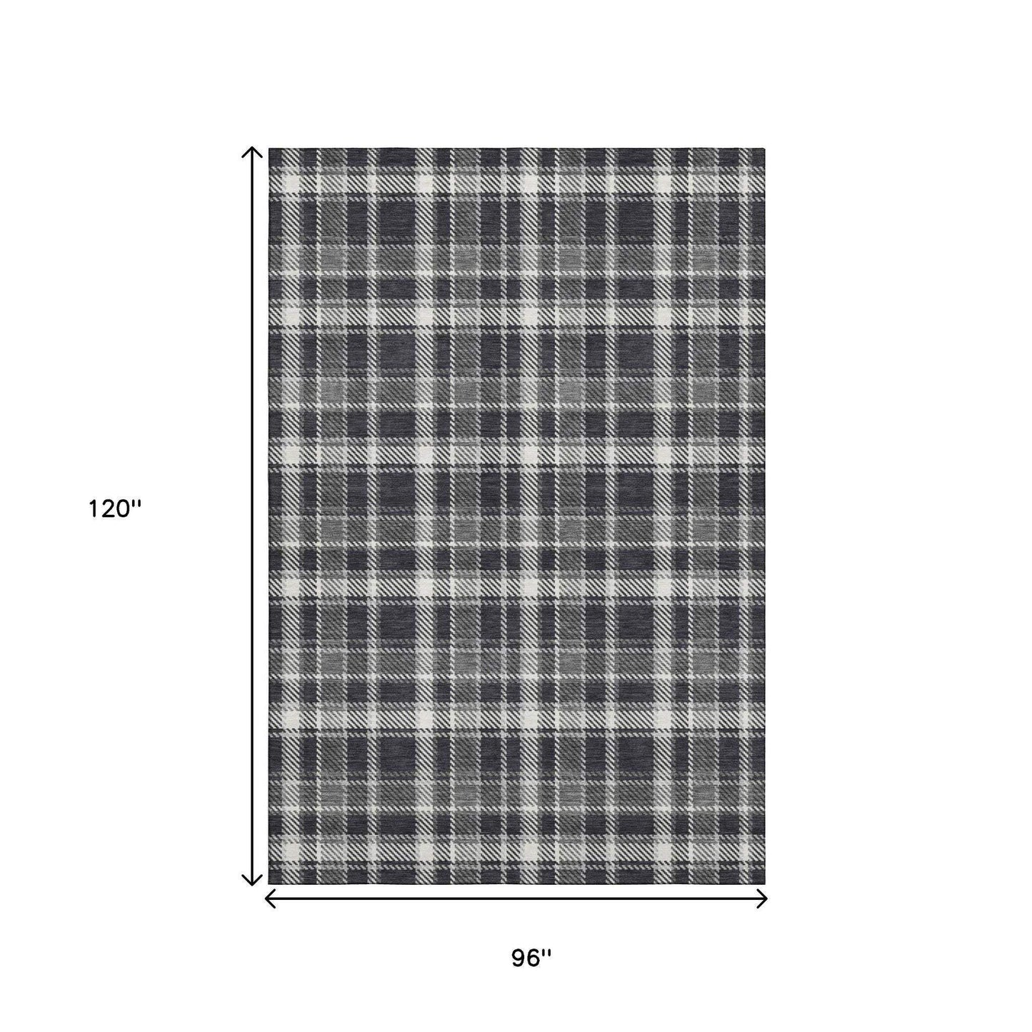 8' X 10' Black And Ivory Plaid Washable Area Rug With UV Protection - HomeRoots - Flyclothing LLC