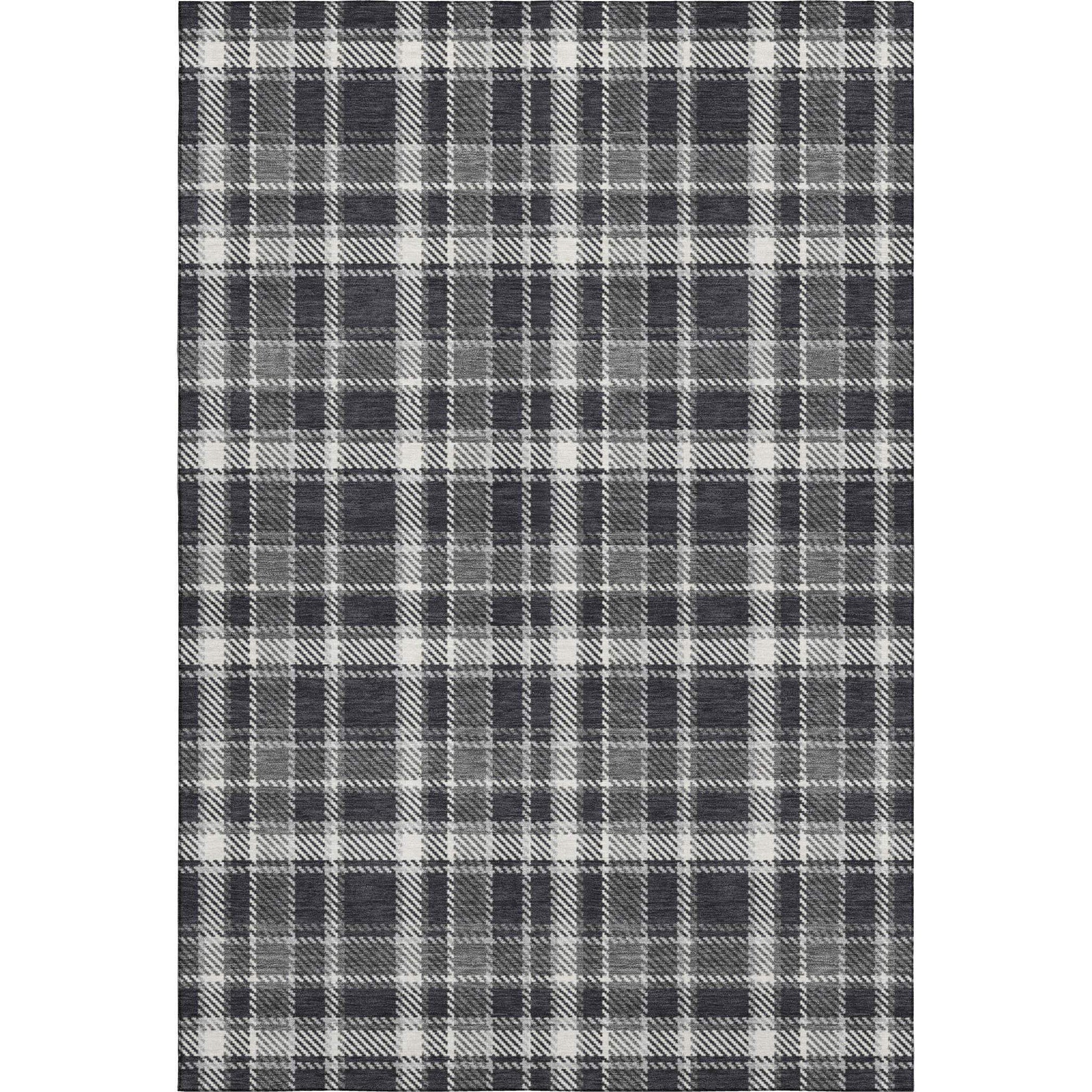 8' X 10' Black And Ivory Plaid Washable Area Rug With UV Protection - HomeRoots - Flyclothing LLC