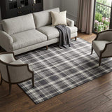 9' X 12' Black And Ivory Plaid Washable Area Rug With UV Protection - HomeRoots - Flyclothing LLC