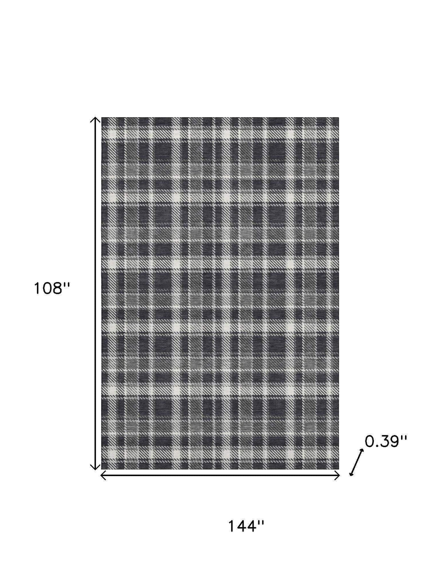 9' X 12' Black And Ivory Plaid Washable Area Rug With UV Protection - HomeRoots - Flyclothing LLC