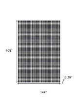 9' X 12' Black And Ivory Plaid Washable Area Rug With UV Protection - HomeRoots - Flyclothing LLC