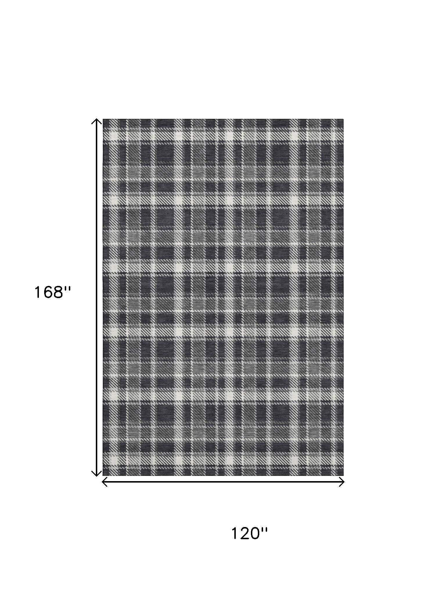 10' X 14' Black And Ivory Plaid Washable Area Rug With UV Protection - HomeRoots - Flyclothing LLC