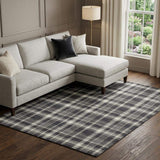 10' X 14' Black And Ivory Plaid Washable Area Rug With UV Protection - HomeRoots - Flyclothing LLC