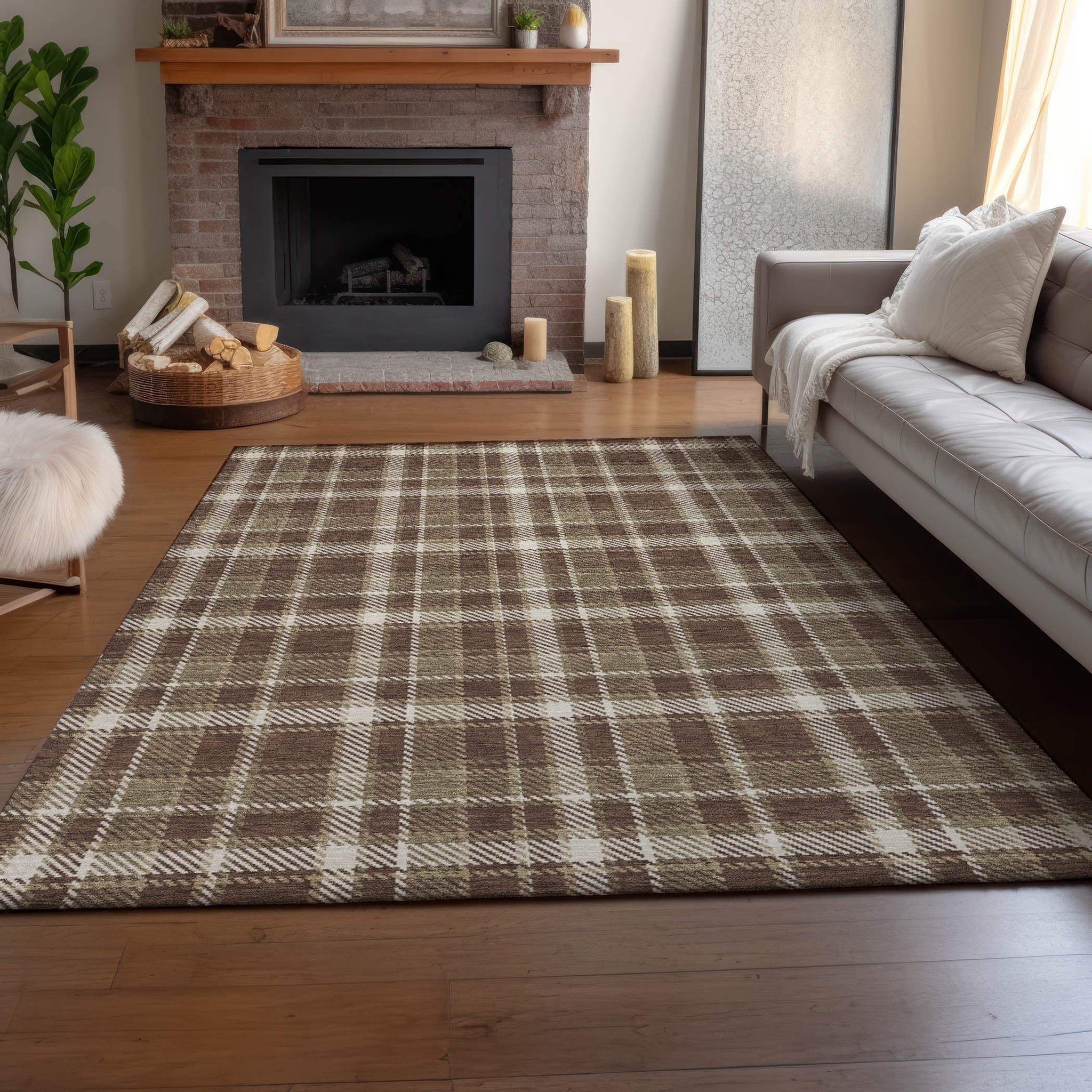 3' X 5' Chocolate And Ivory Plaid Washable Area Rug With UV Protection - HomeRoots - Flyclothing LLC