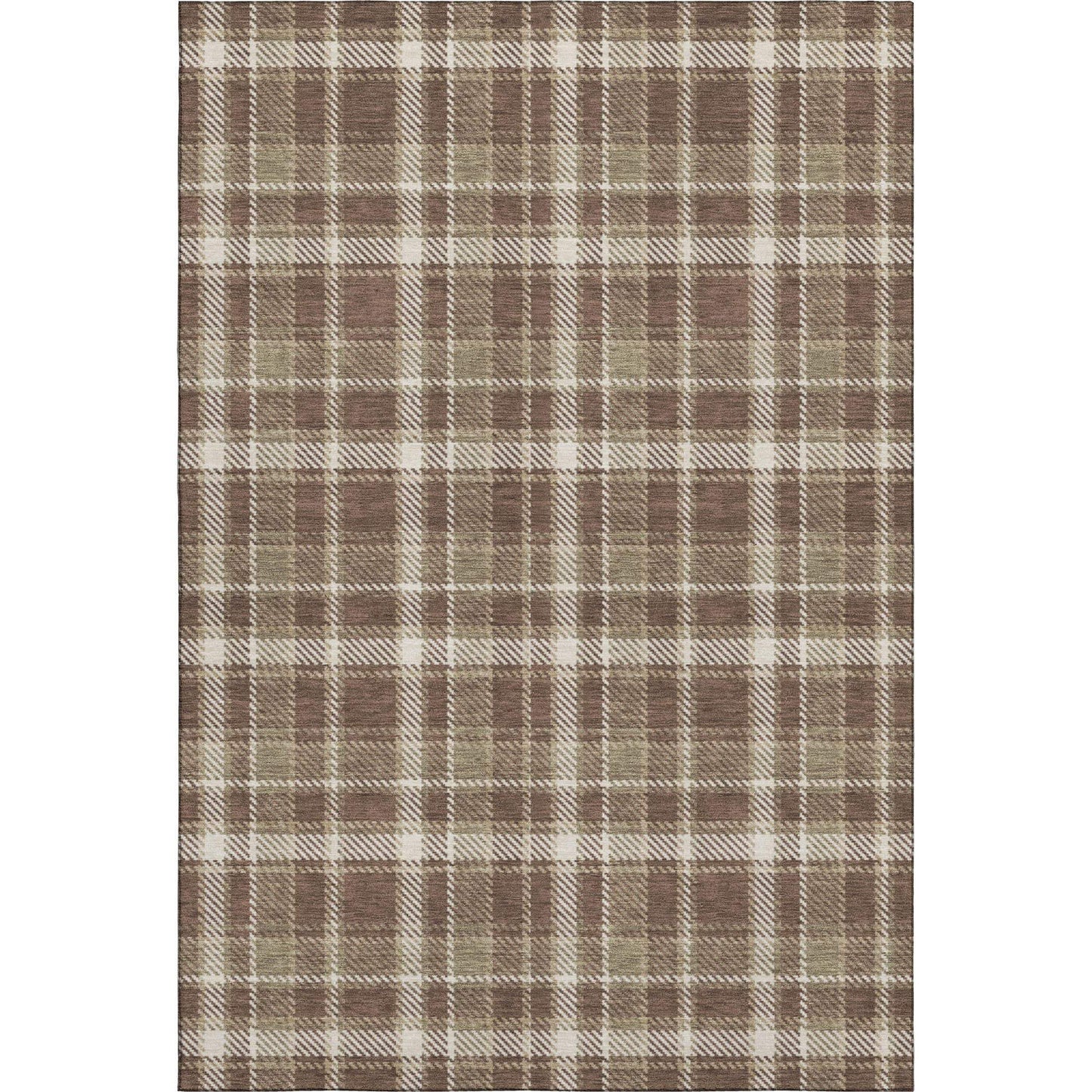 5' X 8' Chocolate And Ivory Plaid Washable Area Rug With UV Protection - HomeRoots - Flyclothing LLC