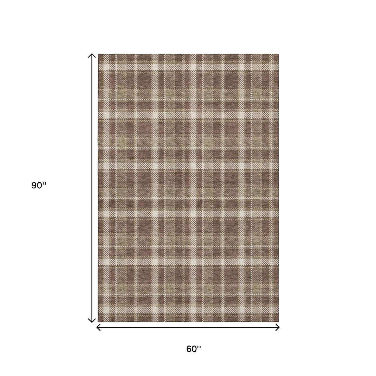 5' X 8' Chocolate And Ivory Plaid Washable Area Rug With UV Protection - HomeRoots - Flyclothing LLC