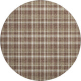 8' Chocolate And Ivory Plaid Washable Round Rug With UV Protection - HomeRoots - Flyclothing LLC