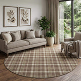 8' Chocolate And Ivory Plaid Washable Round Rug With UV Protection - HomeRoots - Flyclothing LLC