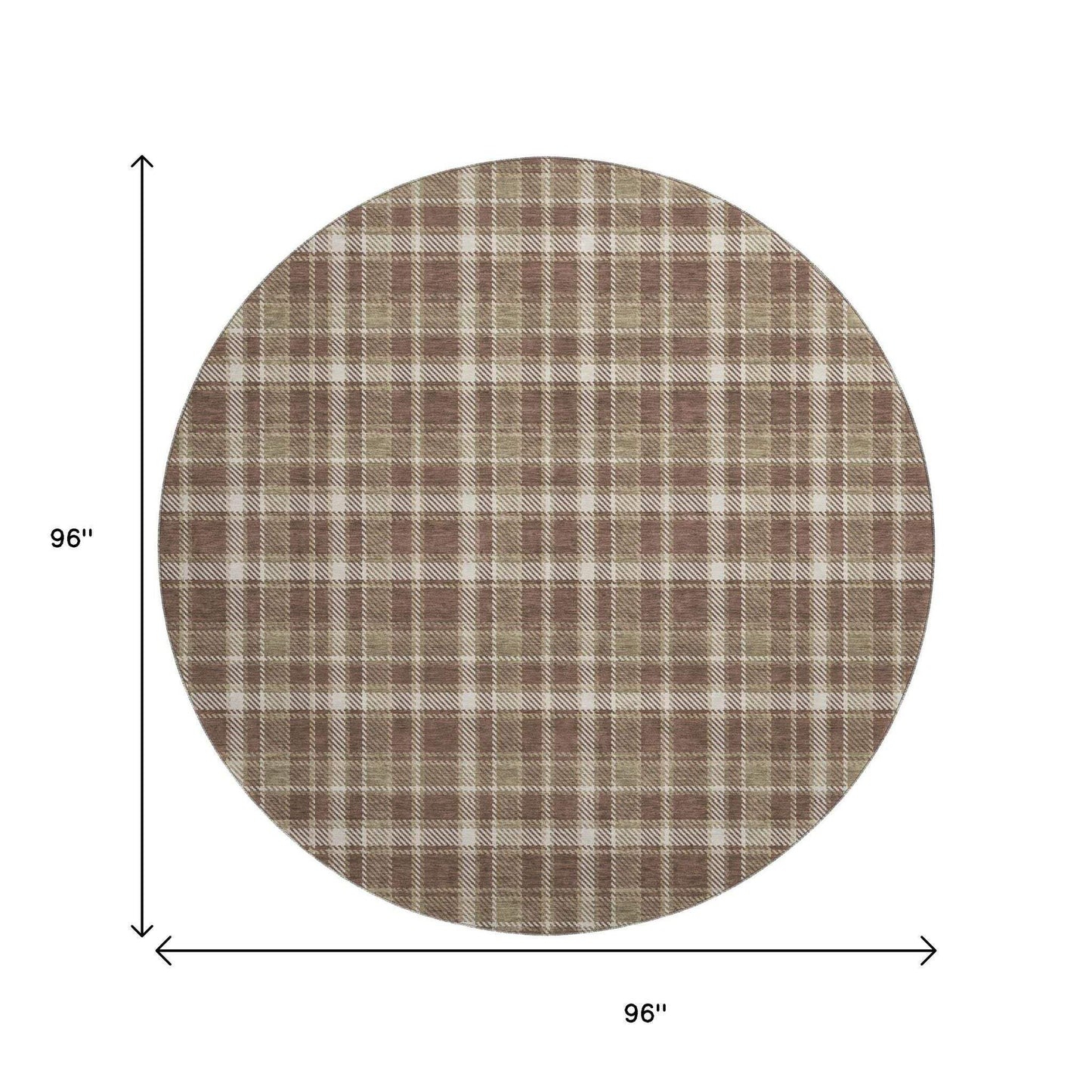 8' Chocolate And Ivory Plaid Washable Round Rug With UV Protection - HomeRoots - Flyclothing LLC