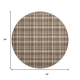 8' Chocolate And Ivory Plaid Washable Round Rug With UV Protection - HomeRoots - Flyclothing LLC