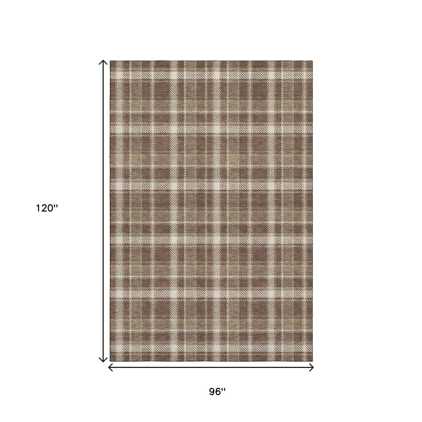 8' X 10' Chocolate And Ivory Plaid Washable Area Rug With UV Protection - HomeRoots - Flyclothing LLC