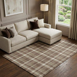 8' X 10' Chocolate And Ivory Plaid Washable Area Rug With UV Protection - HomeRoots - Flyclothing LLC