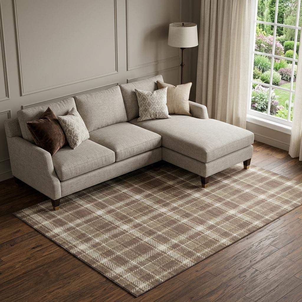 9' X 12' Chocolate And Ivory Plaid Washable Area Rug With UV Protection - HomeRoots - Flyclothing LLC