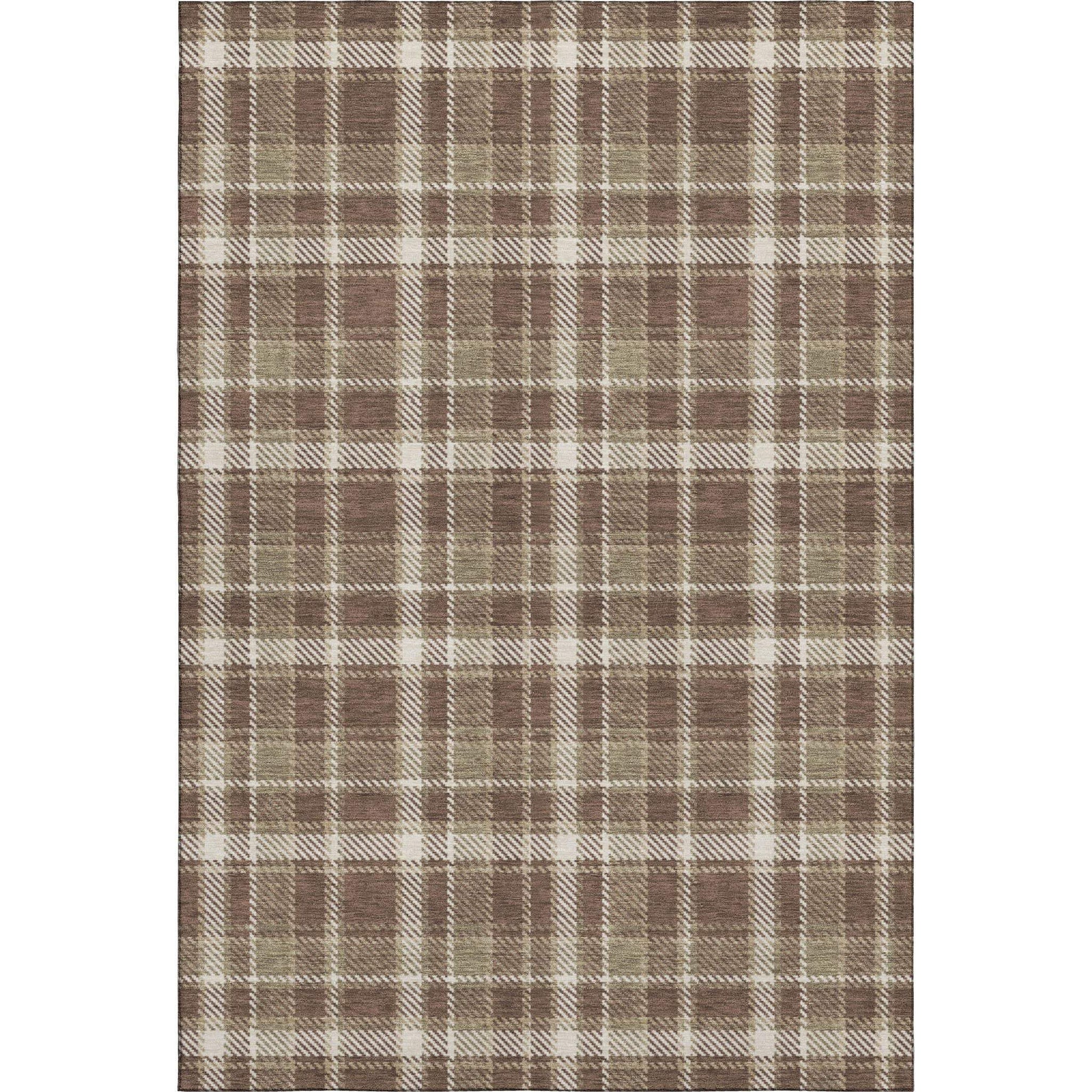 9' X 12' Chocolate And Ivory Plaid Washable Area Rug With UV Protection - HomeRoots - Flyclothing LLC