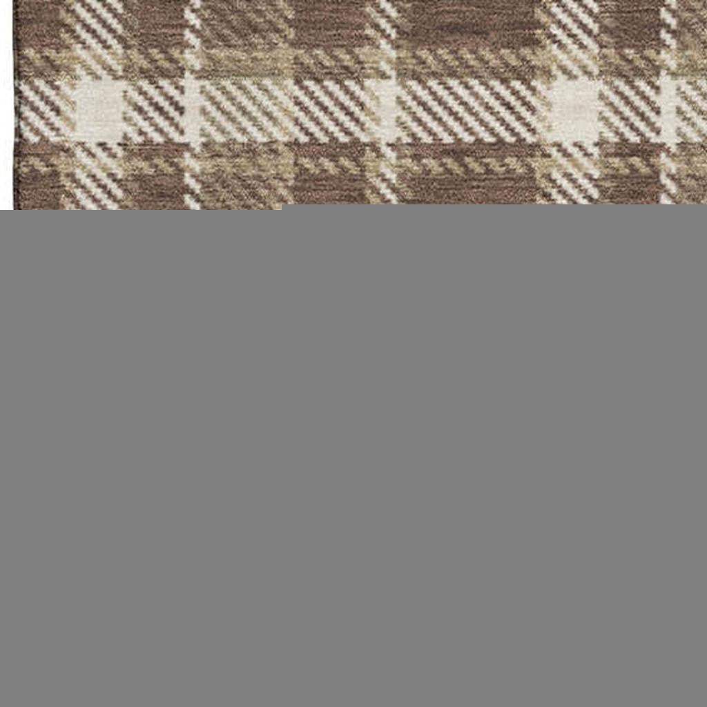 9' X 12' Chocolate And Ivory Plaid Washable Area Rug With UV Protection - HomeRoots - Flyclothing LLC