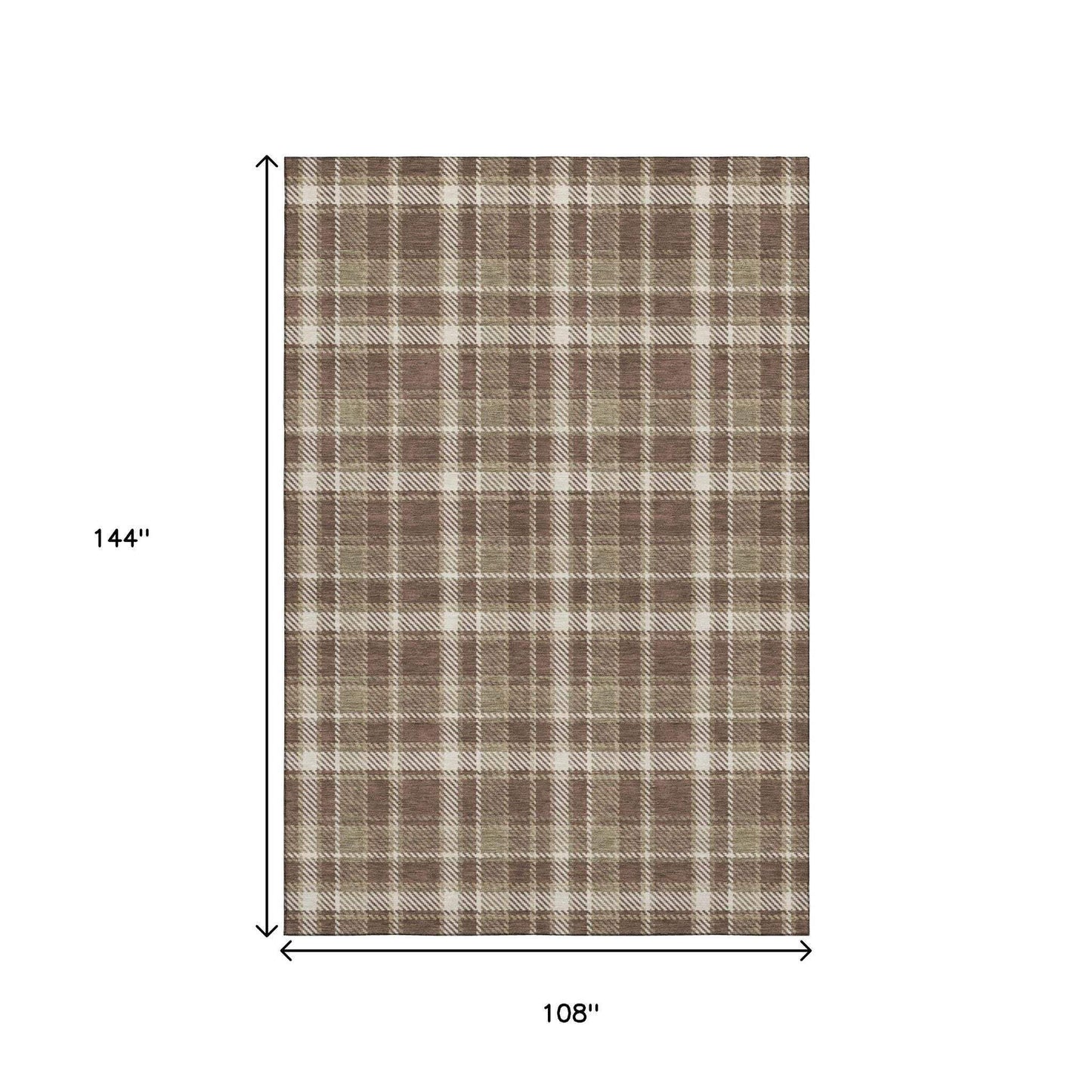 9' X 12' Chocolate And Ivory Plaid Washable Area Rug With UV Protection - HomeRoots - Flyclothing LLC