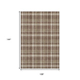 9' X 12' Chocolate And Ivory Plaid Washable Area Rug With UV Protection - HomeRoots - Flyclothing LLC