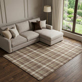 10' X 14' Chocolate And Ivory Plaid Washable Area Rug With UV Protection - HomeRoots - Flyclothing LLC